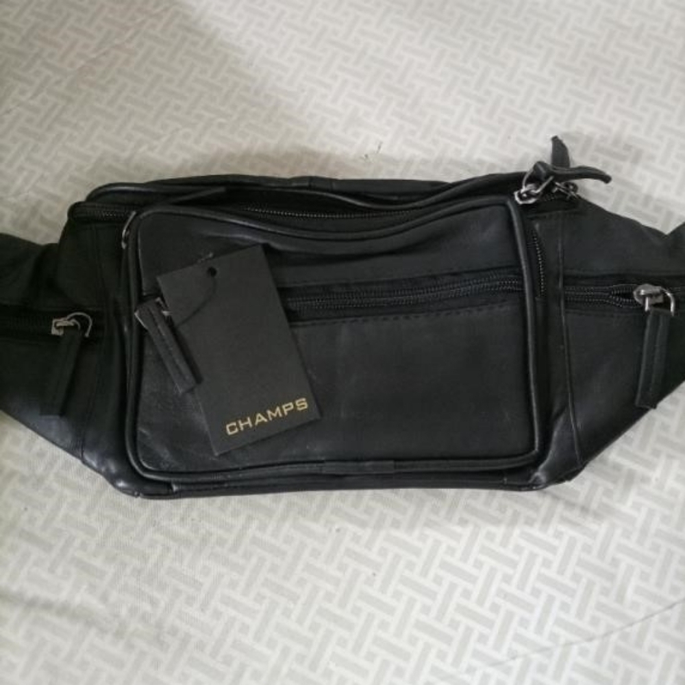 Champs Genuine Leather Black Waist Pack Bag Belt Bag